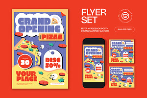 Cream Grand Opening Pizza Flyer Set, a Flyer Template by graphicook