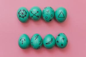 Mint eggs with marker containing abstraction, accessories, and acid