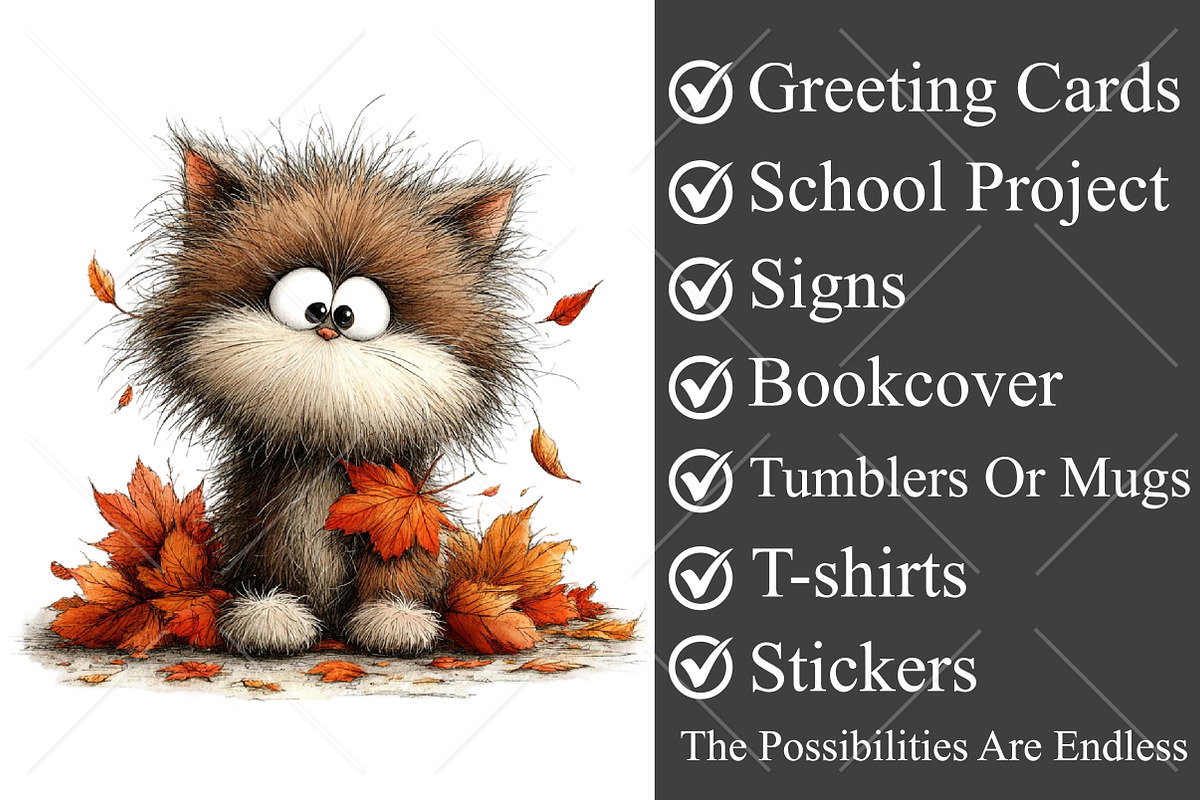 Whimsical Cute Autumn Cat Clipart, a Seasonal Illustration by Canvas Craft (Photo 3 of 10)