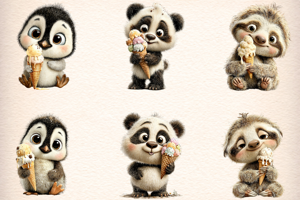 Whimsical Animals Ice Cream Clipart, an Illustration by Digital Artistic99 (Photo 2 of 11)