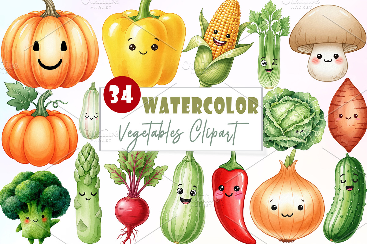 Watercolor Vegetables Clipart, an Illustration by Watercolor design (Photo 1 of 6)
