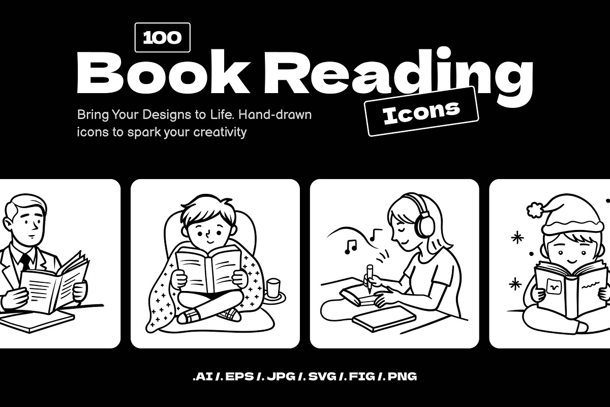 Book Reading Doodle Icons, an Outline Icon by Brickclay (Photo 1 of 9)
