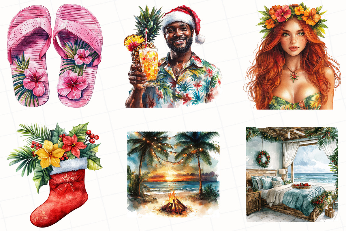 Watercolor Hula Holidays Clipart, an Illustration by OK Design (Photo 5 of 5)