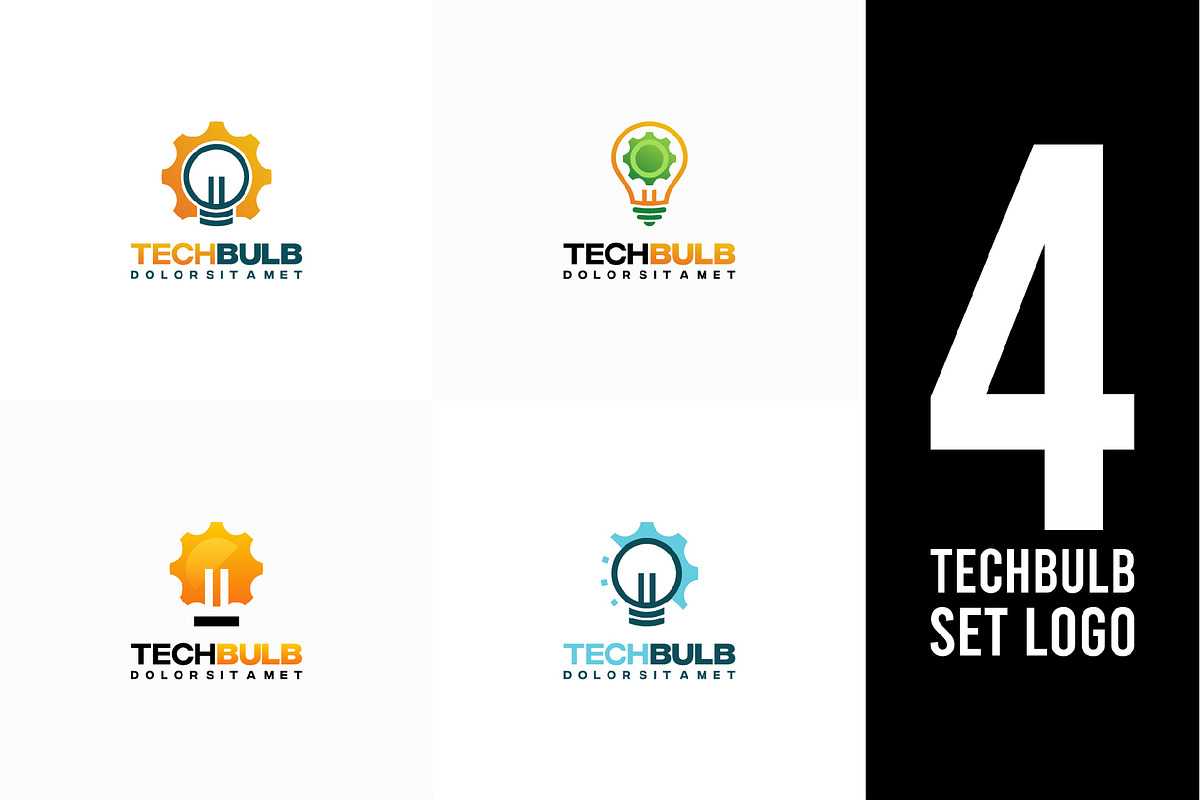 Set of Modern Tech Bulb logo designs, a Branding & Logo Template by Lucky Creative (Photo 1 of 5)