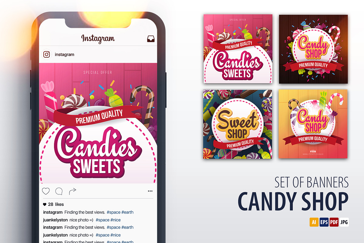Candy Sweets Social Media Banners, a Social Media Template by Leo Edition (Photo 1 of 4)