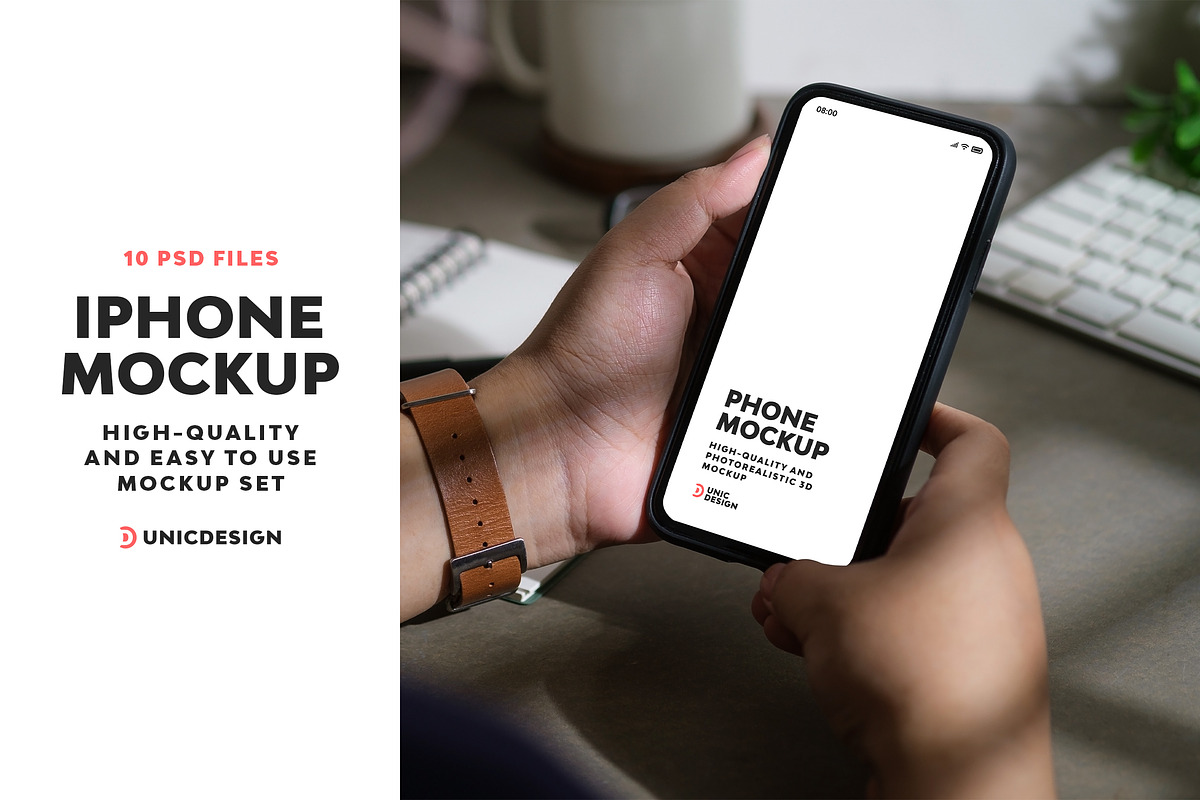 iPhone Mockup, an iPhone Mockup by UnicDesign (Photo 1 of 11)