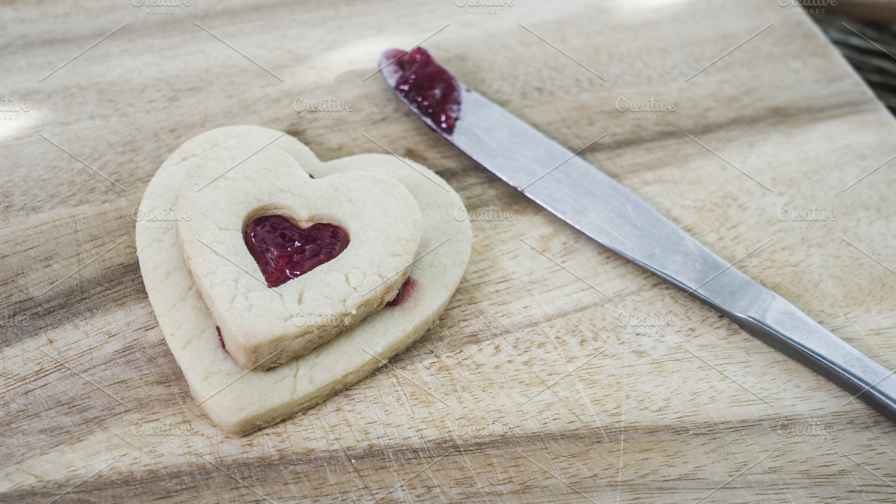 Heart shaped cookies with jam fillin, a Food & Drink Photo by 1miromiro