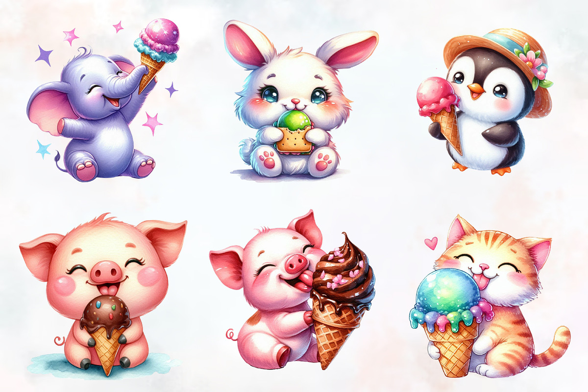Kawaii Summer Animals & Ice Cream, an Illustration by RobertsArt (Photo 6 of 7)