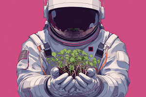 Astronaut with plants in space, a Photo by Beautiful things
