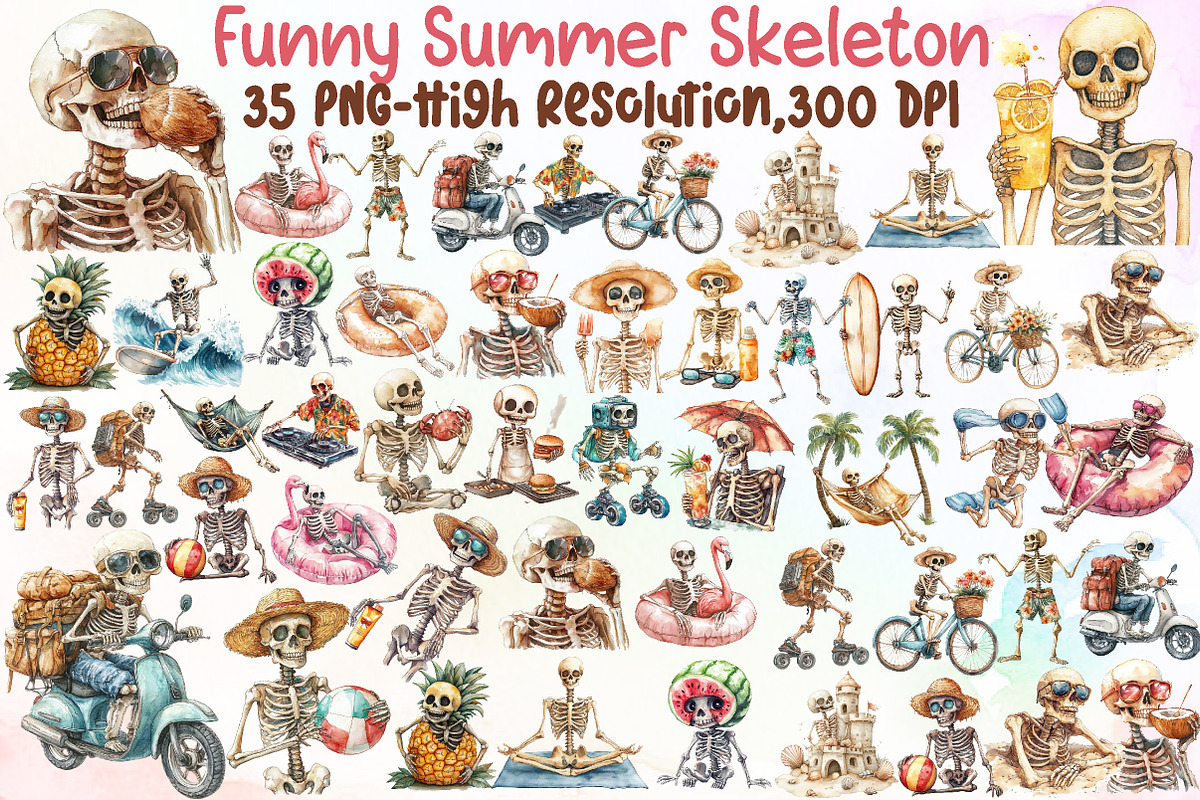 Funny Summer Skeleton Clipart, an Illustration by Sublimation Artist (Photo 1 of 6)