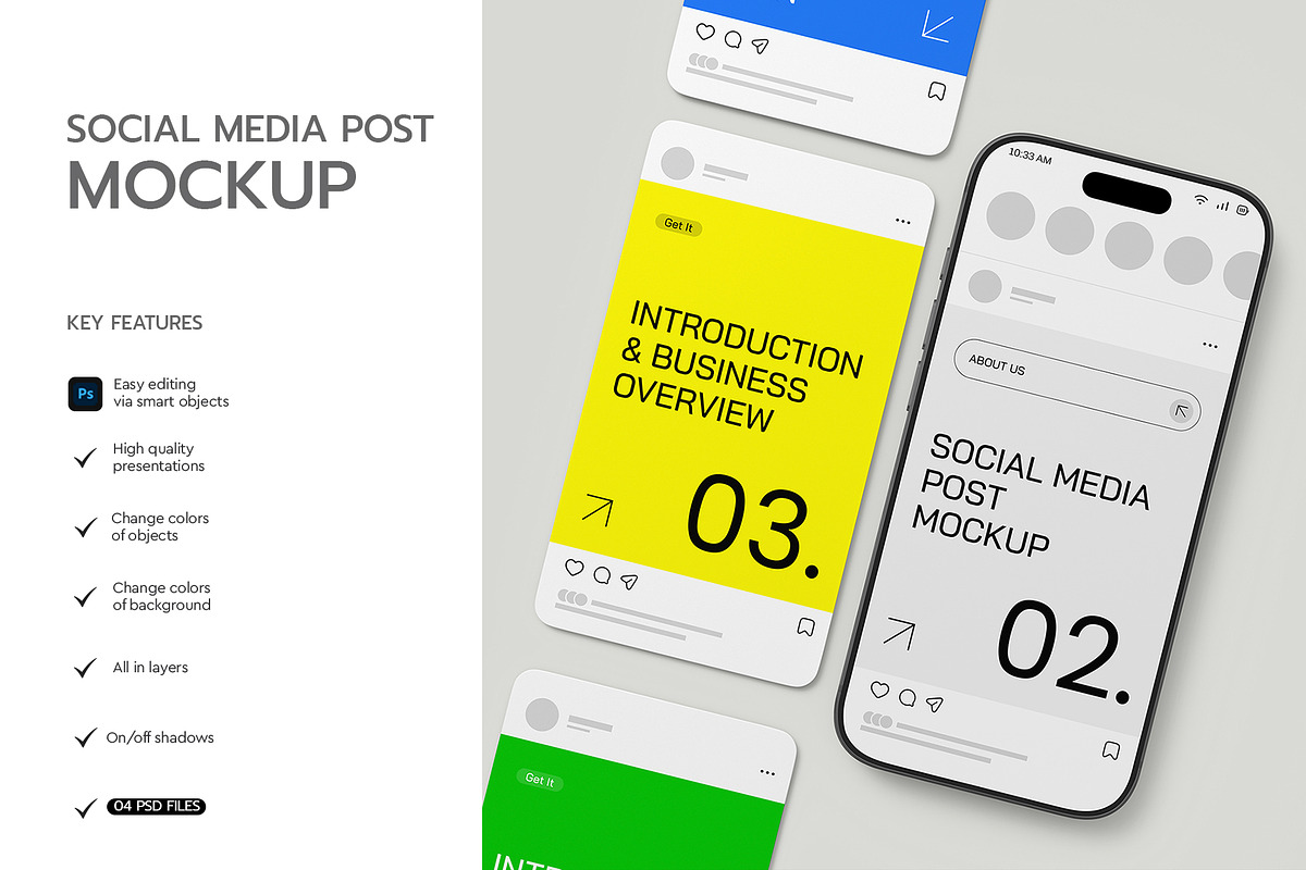 Phone with Social Media Post Mockup, an iPhone Mockup by graphypix (Photo 2 of 7)