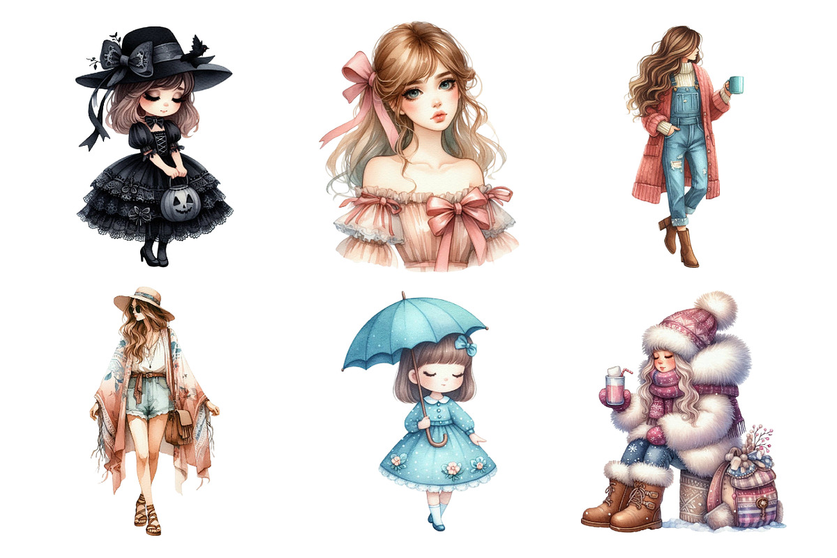 Watercolor Fashion Girl Clipart, an Illustration by Daily.Designs (Photo 5 of 5)