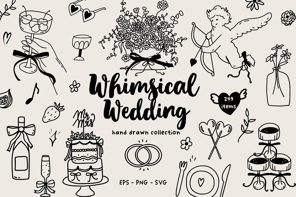 Whimsical wedding hand drawn clipart, a Decorative Illustration by Madiwaso (Photo 1 of 16)