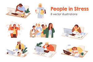 Busy people in stress at work set, a Person Illustration by Good Studio