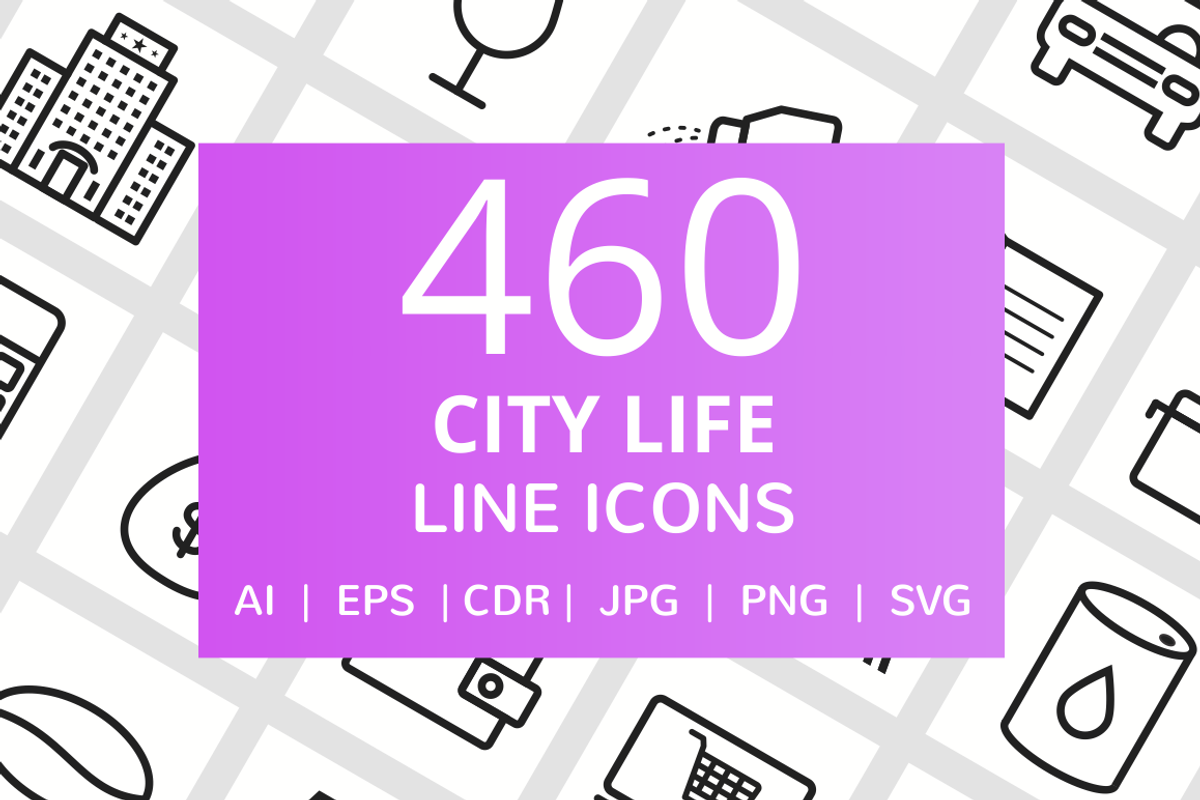 460 City Life Line Icons, an Outline Icon by IconBunny (Photo 1 of 6)