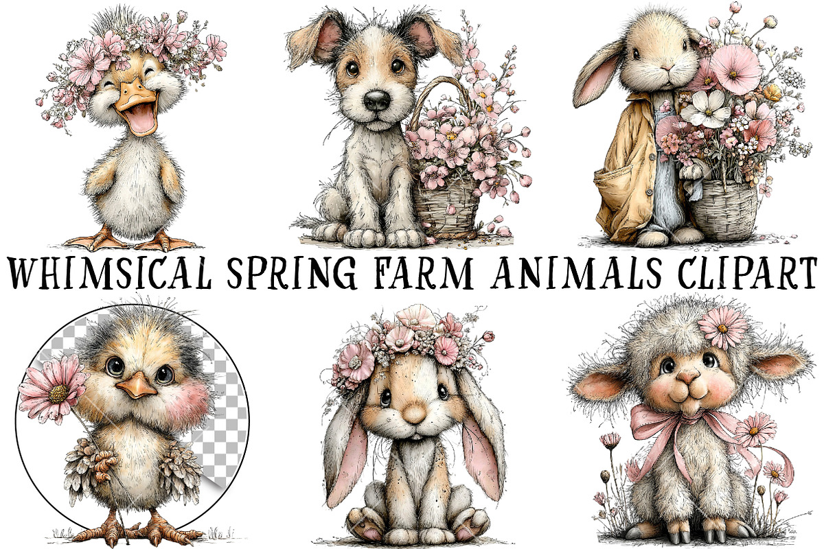Whimsical Spring Farm Animals Clipar, an Illustration by OK Design (Photo 2 of 6)