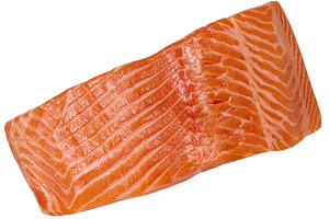 Fresh piece of raw salmon fillet on isolated background., a Food & Drink Photo by ndanko