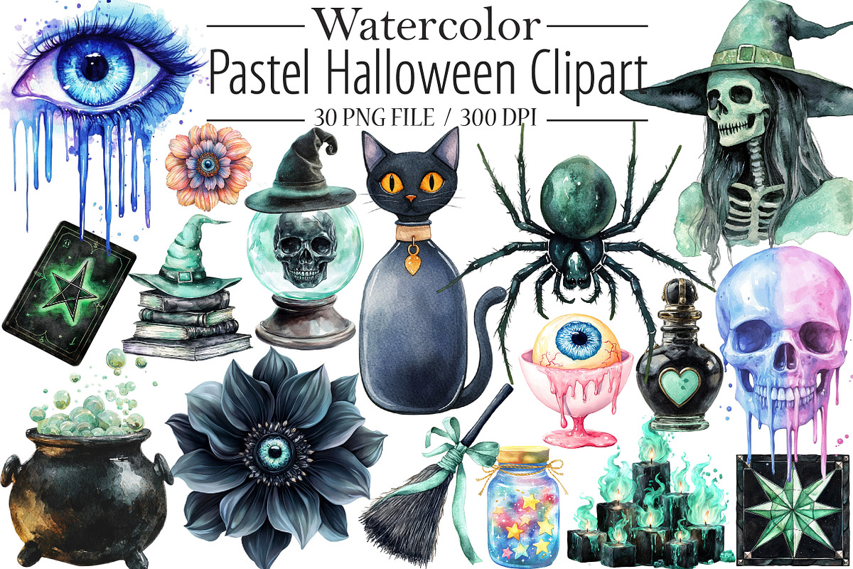 Pastel Halloween Clipart Bundle, an Illustration by Libby Wishes (Photo 1 of 6)