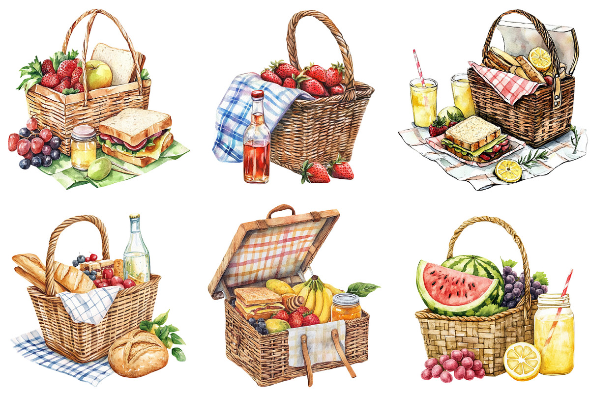 Summer Picnic Basket Clipart Bundle, an Illustration by Pixels.Craft (Photo 2 of 10)