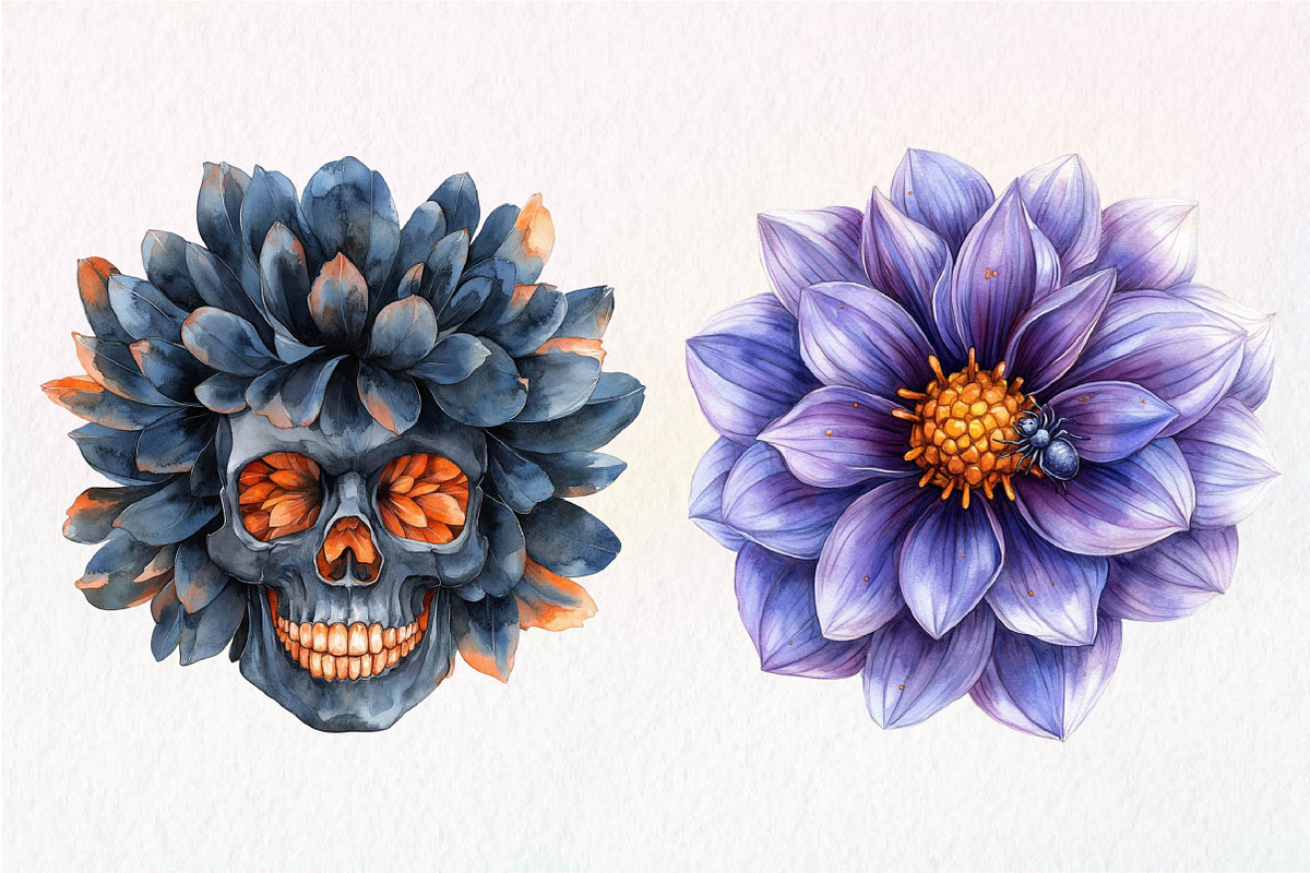Watercolor Halloween Flowers Clipart, an Illustration by Dream Creation (Photo 7 of 7)