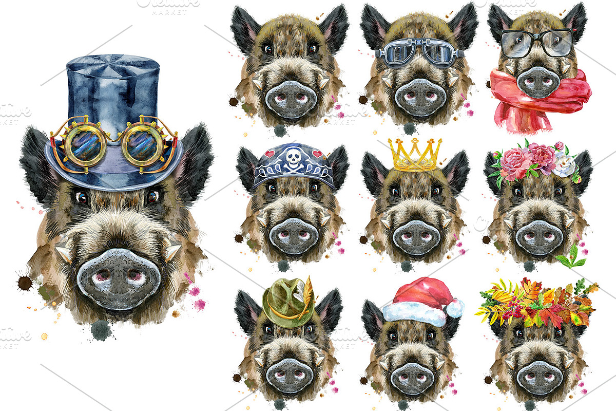 Watercolor pigs, an Animal Illustration by Watercolor fantasy (Photo 2 of 10)