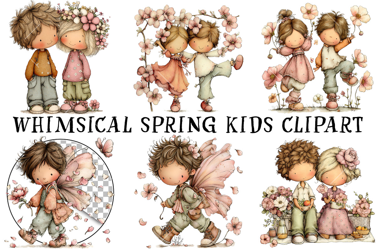 Whimsical Spring Kids Clipart, an Illustration by OK Design (Photo 2 of 6)