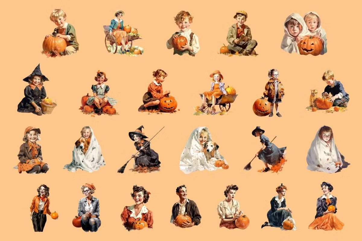100 Cute Retro Halloween cards, an Object Graphic by Nocturnal Wolf (Photo 8 of 14)