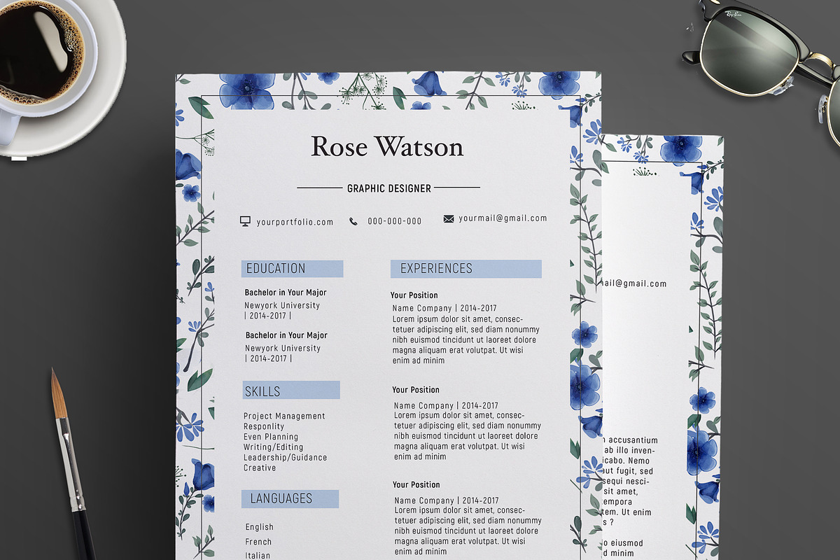 Floral Watercolor CV Template / G, a Resume Template by Showy68 Template (Photo 4 of 5)
