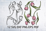 Tulip svg dxf png, flower clipart, an Object Illustration by Bila Vorona (Thumbnail 1 of 5)