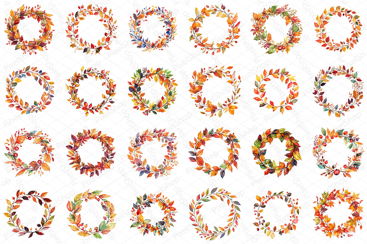 Watercolor Autumn Wreath Clipart, an Illustration by DreamPrint404 (Photo 2 of 5)