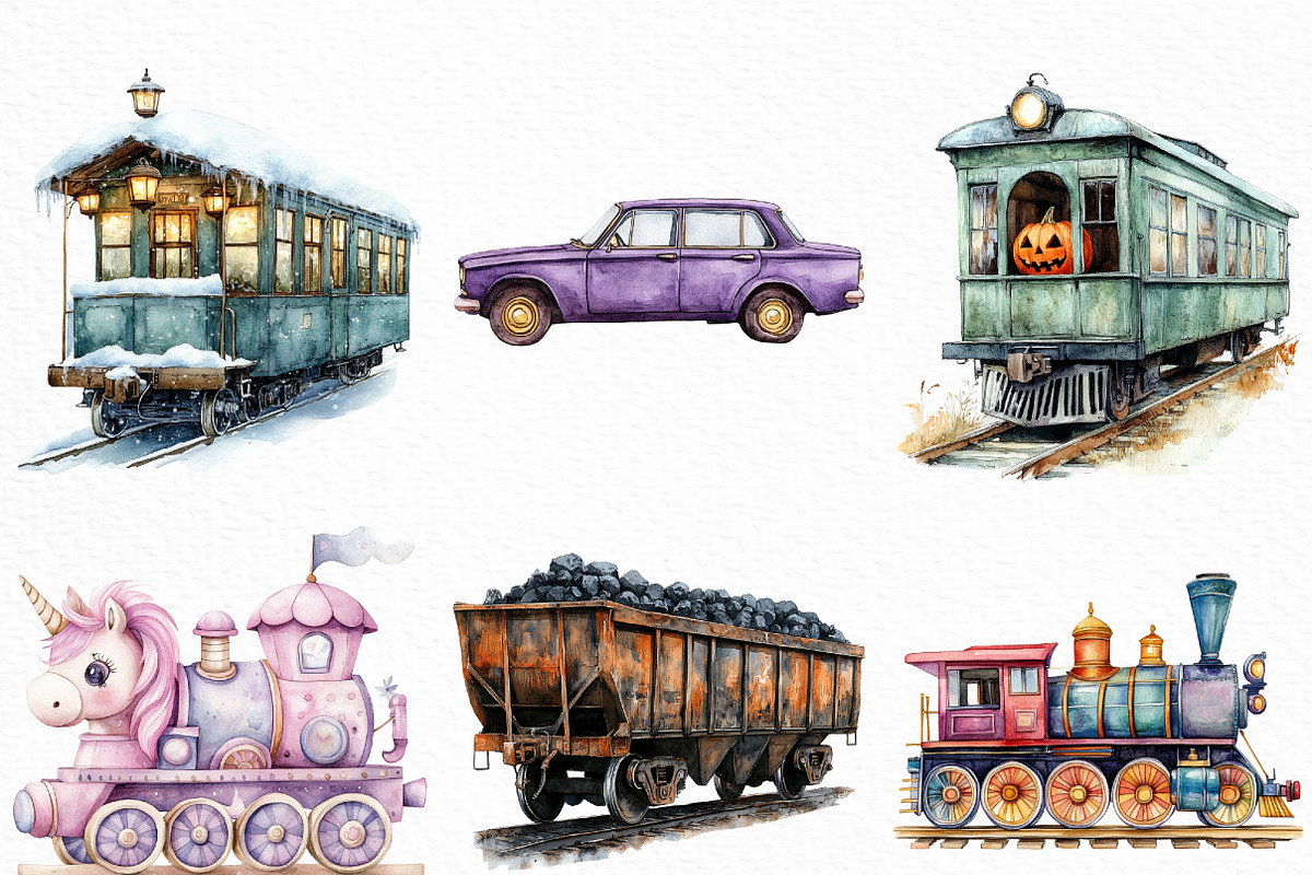 Watercolor Train Clipart Bundle, an Illustration by Craft Nest (Photo 5 of 6)