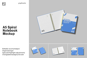 A5 Spiral Notebook Mockup Set, a Print Template by Graphiculon