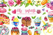 Sweets desserts watercolor clipart, a Decorative Illustration by UlitkaStudio (Thumbnail 1 of 7)