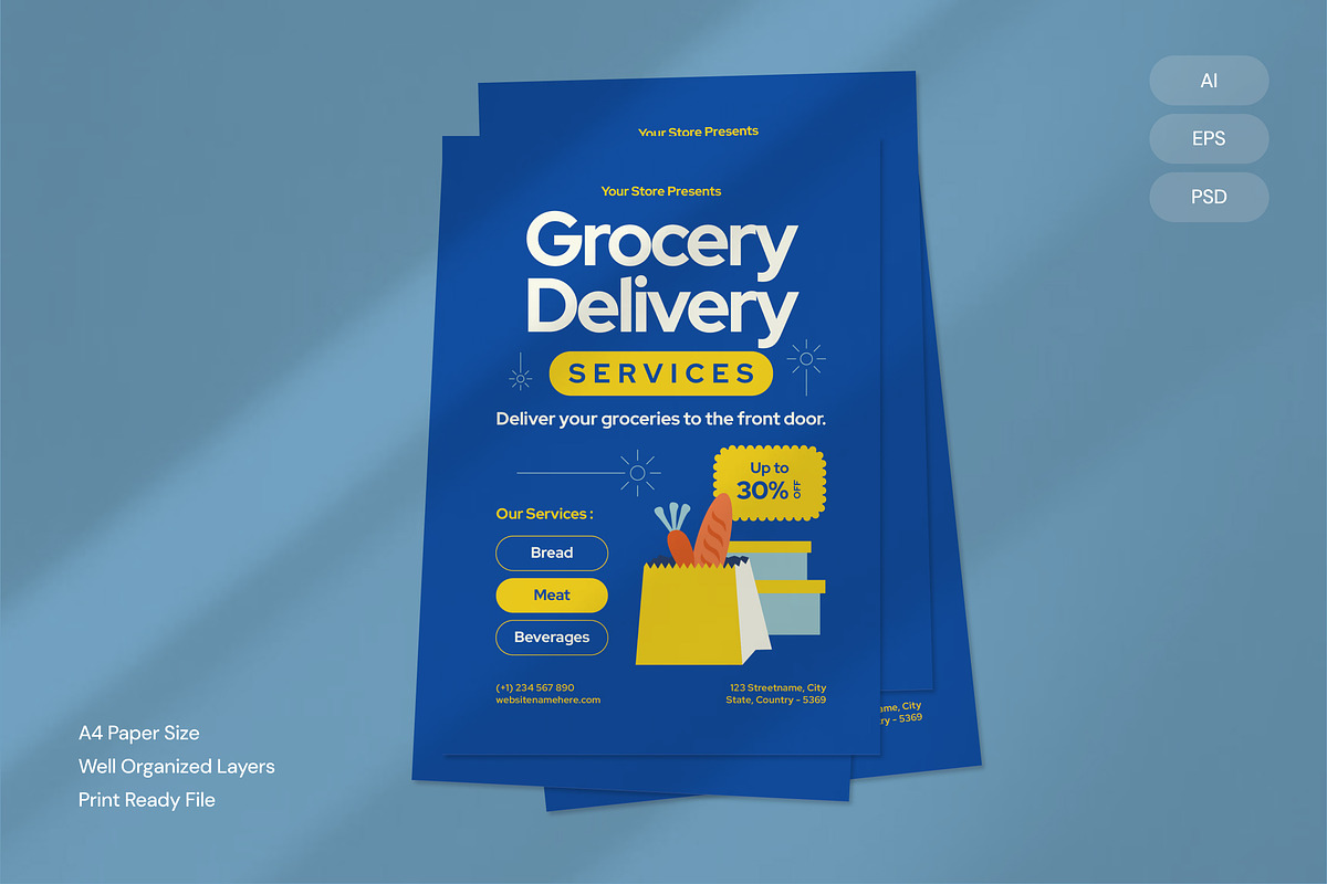 Grocery Delivery - Flyer, a Brochure Template by Izdihaar_Studio (Photo 1 of 3)