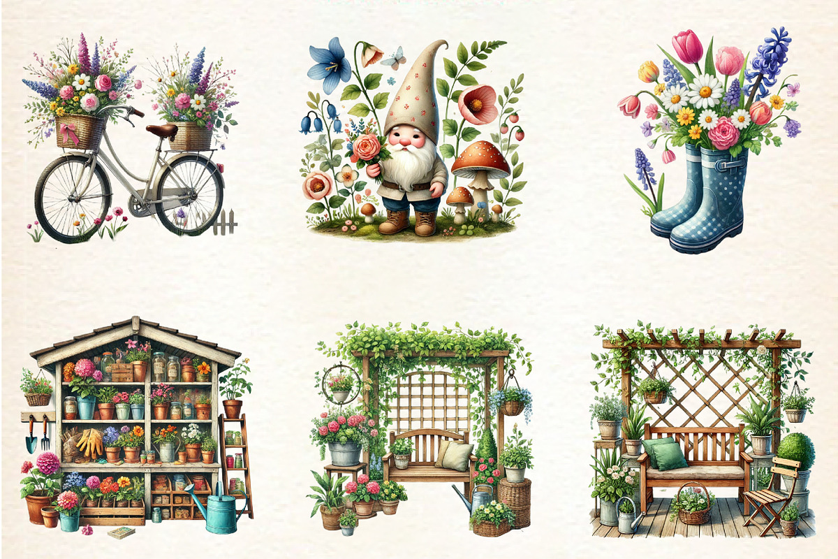 Watercolor Spring Garden Clipart, a Seasonal Illustration by DreamArtGraphic (Photo 4 of 4)