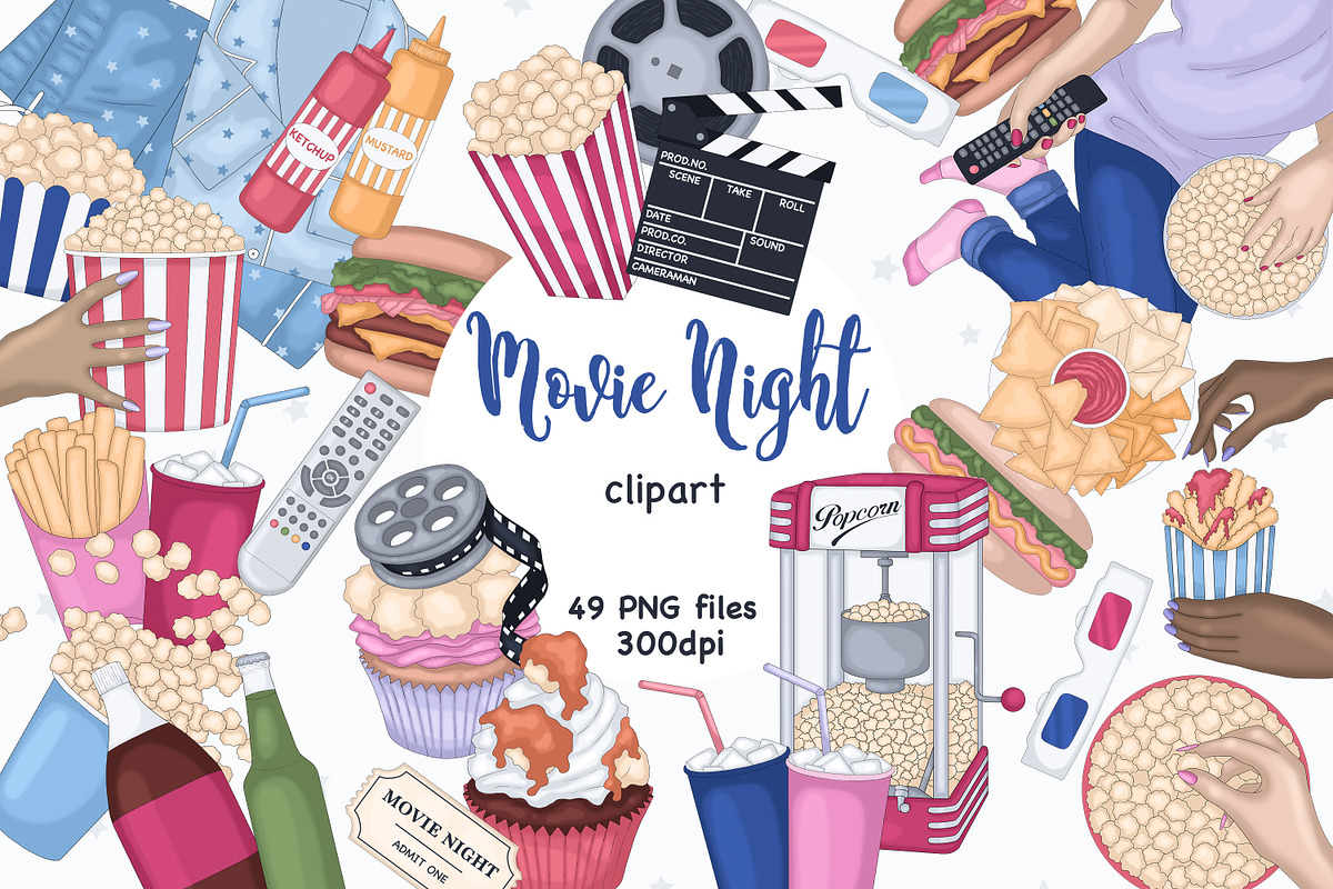 Movie Night Clipart, a Food Illustration by GlamArtZhanna (Photo 1 of 3)