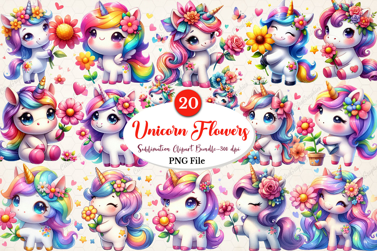 Cute Pastel Unicorn with Flowers, an Illustration by CitraGraphics (Photo 1 of 6)