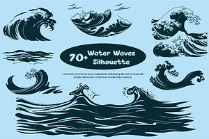 70+ Water Waves Silhouette, a Decorative Illustration by jongcreative