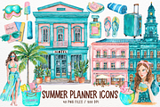 Watercolor Summer Planner Icons Set, a Seasonal Illustration by Maysa Art (Thumbnail 1 of 6)