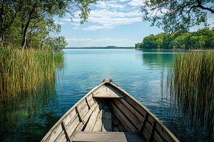 Wooden boat floating on the lake, an Arts & Entertainment Photo by AlyaAnd