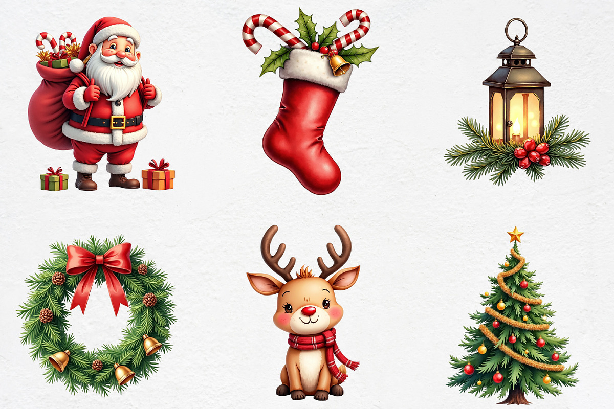 Watercolor Classic Christmas Clipart, an Illustration by CrexoraLab (Photo 2 of 5)