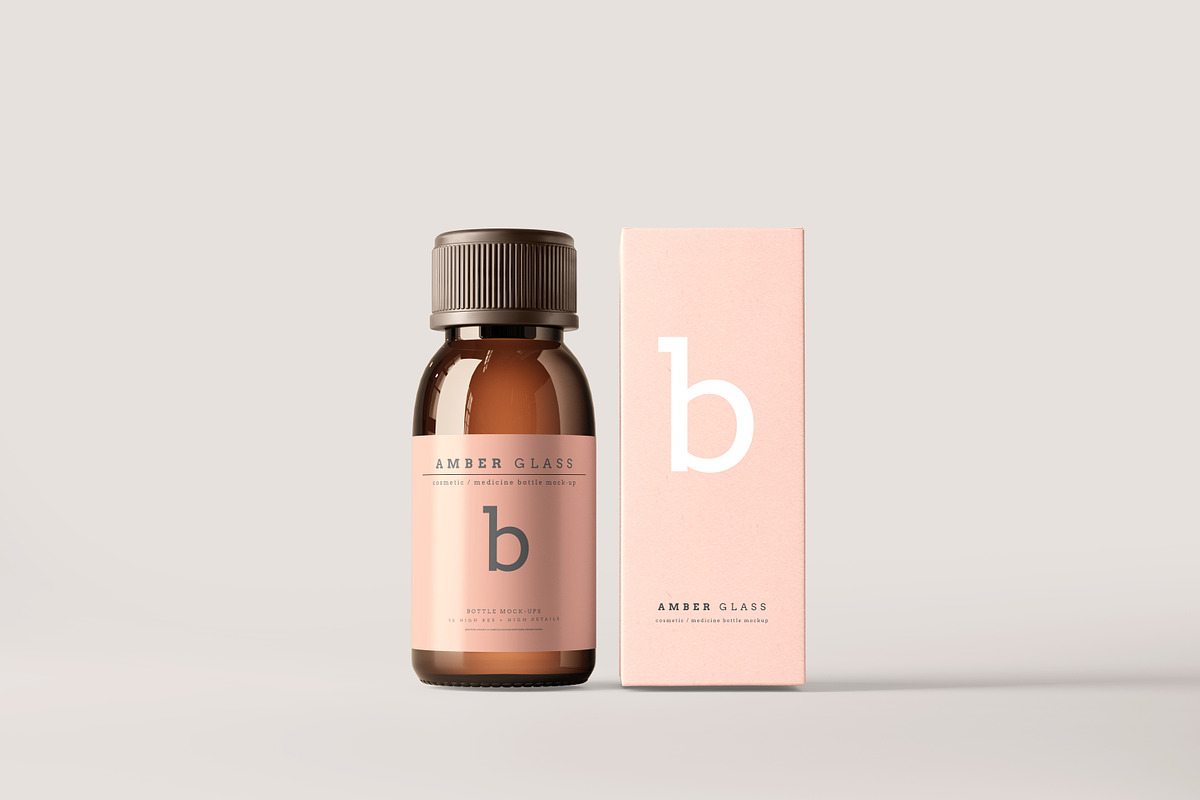 Amber Glass Bottle Mockups, a Cups & Container Mockup by pmvch (Photo 5 of 20)