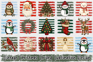 Vintage Christmas Striped PNG Bundle, an Object Illustration by Libby Wishes