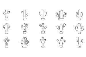 Cactus Plant Line Icon Set, an Object Illustration by Gentle Studio