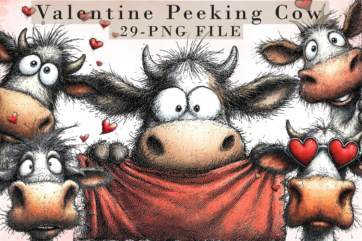 Funny Peeking Valentine Cow Clipart, an Illustration by Libby Wishes (Photo 1 of 8)