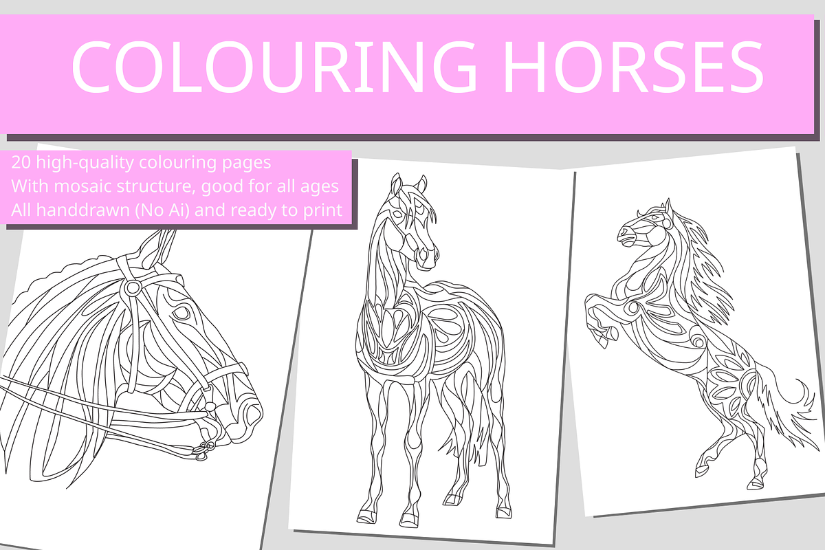 Colouring - Hand-drawn horses, an Animal Illustration by BreadlessPixels (Photo 1 of 3)