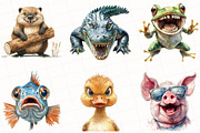 Watercolor Funny Animals Clipart, an Illustration by OK Design (Thumbnail 2 of 5)