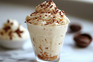 Creamy dessert topped with chocolate, a Photo by Tanuart