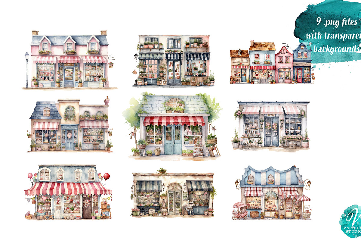 Watercolor Little Shops Illustration, an Object Illustration by Verdigris Studios (Photo 3 of 3)