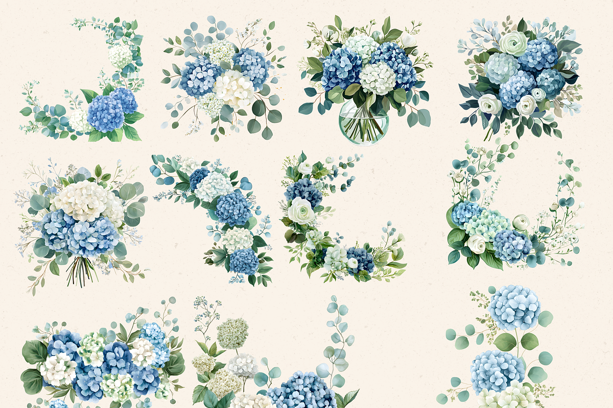 BLUE WHITE HYDRANGEA WEDDING PNG, a Decorative Illustration by Daring Digies (Photo 4 of 10)